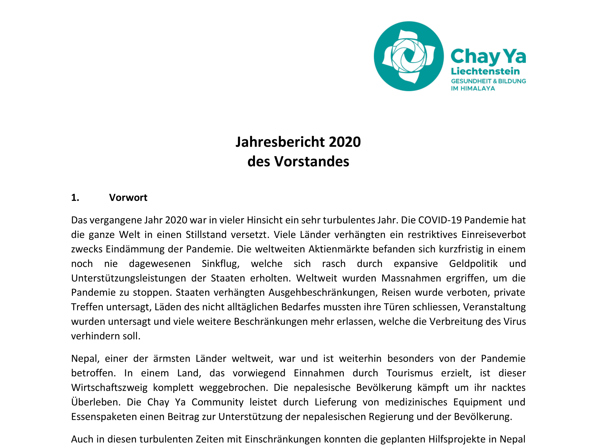 Chay Ya FL - Tätigkeitsbericht 2020